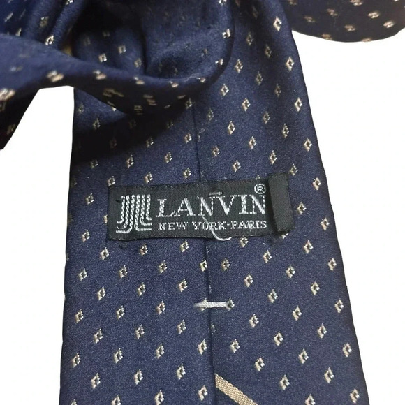 Lanvin New York Paris Dot Pattern Navy Blue Neckwear Tie - Picture 4 of 4
